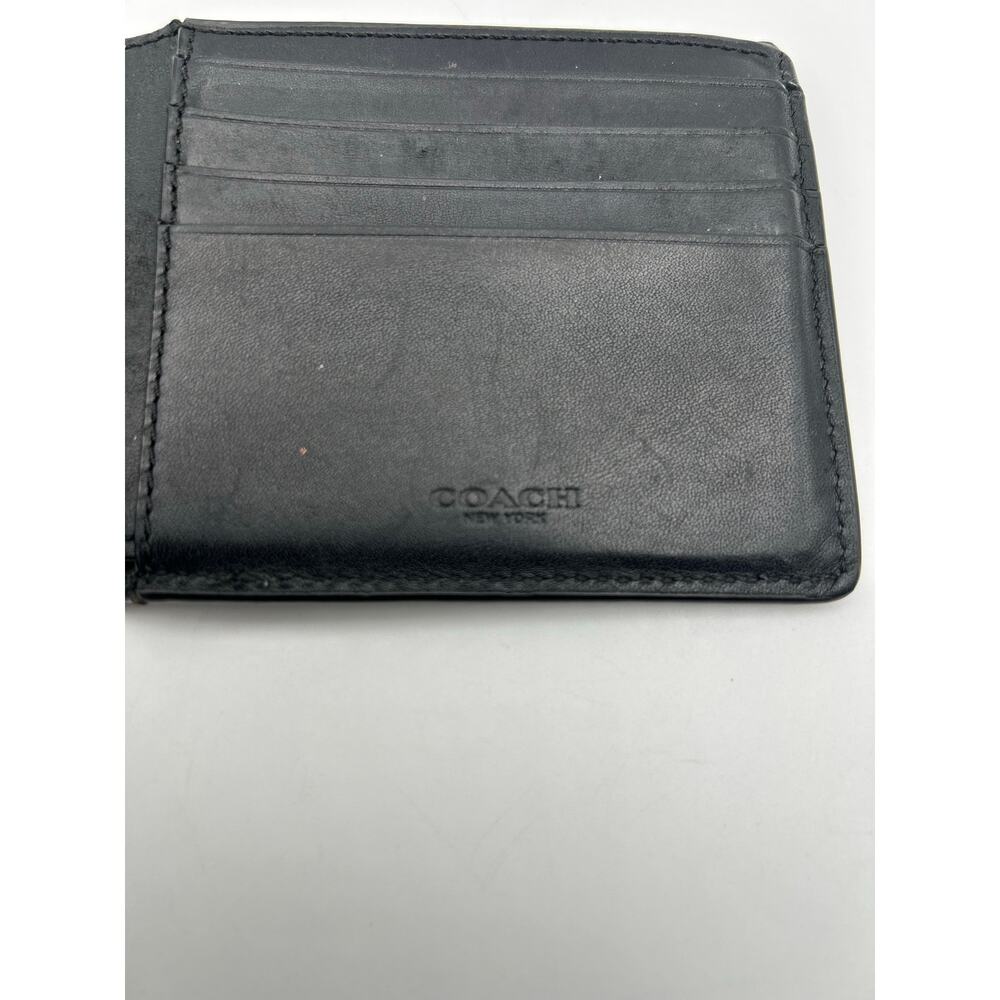 Coach Black Leather Bifold Wallet Men’s Signature Canvas Billfold ID Card Holder - Picture 3 of 6